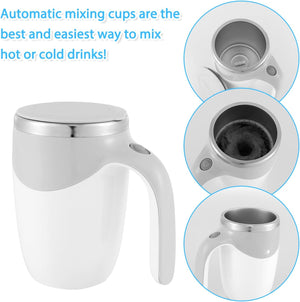 Stainless Steel Self Stirring Coffee Mug with Lid, 380ML Rechargeable Auto Magnetic Mug, Portable Auto Mixing Cup, Magnetic Hot Beverage Mixer for Coffee/Milk/Tea/Hot Chocolat/Latte/Mocha