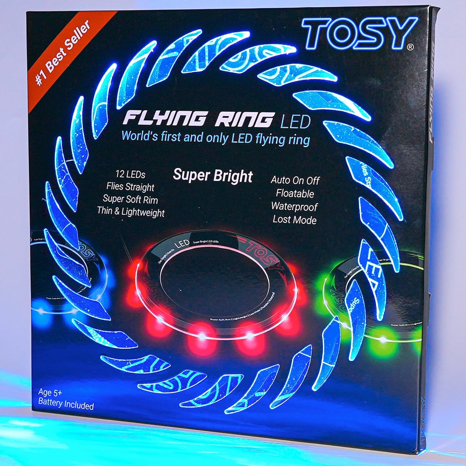 Flying Ring - 16 Million Color RGB or 12 Leds, Super Bright, Lost Mode, Auto Light Up, Camping Essentials for Kids/Teens/Boy/Girl, Safe & Soft, Waterproof, Pool/Beach Games, Lightweight Toy