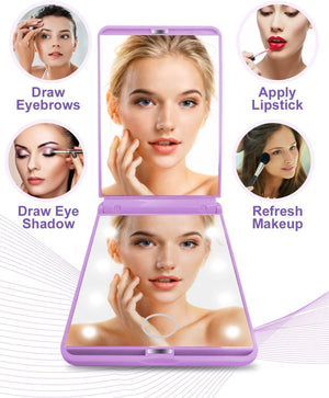 Portable Makeup Compact Mirrors P22, Adjustable Brightness Touch Switch Auto Power off 8 Leds Lighted Mirror 1X & 2X Magnification Gifts for Women Her Teenage Girls Purple, One Size