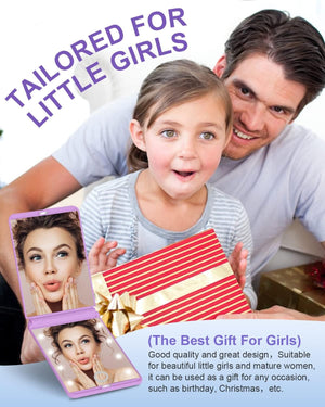 Portable Makeup Compact Mirrors P22, Adjustable Brightness Touch Switch Auto Power off 8 Leds Lighted Mirror 1X & 2X Magnification Gifts for Women Her Teenage Girls Purple, One Size