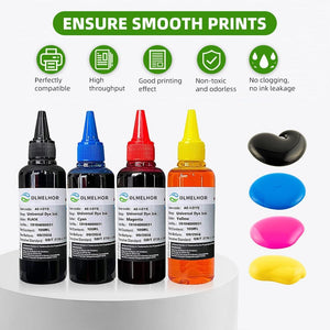Universal Dye Refill Ink Kits Suit for Eposn Canon HP Brother Lexmark Samsung Dell Kodak Inkjet Printer Compatible Cartridges Refillable Cartridge CISS CIS System,4 Color Set (Bk,C,M,Y)*1,400Ml