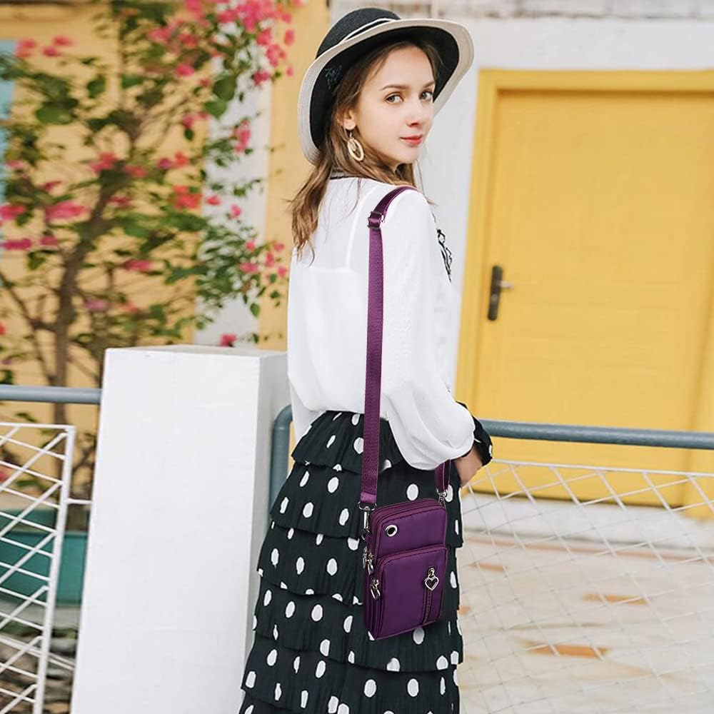 Stylish Women’s Nylon Crossbody Phone Bag,Mini Shoulder Purse with Adjustable Straps & Headphone Port for Phones Under 7 Inches