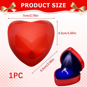 Ring Box with LED Light, Heart Shape Jewellery Gift Box Auto Lighted up Ring Boxes for Jewellery Earring Case Diamond Luxury Storage Display Holder for Engagement Proposal Wedding New Year (Red)