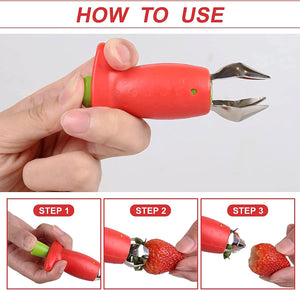 2 Pack Magic Strawberry Huller Strawberry Huller Stem and Leaf Remover Stainless Steel Fruit Vegetable Top Stem Corer Pit Remover Great for Baking and Jam Making Kitchen Gadgets