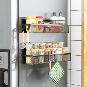 magnetic Spice Rack for Refrigerator - 2 Pack Magnetic Shelf with Moveable Hooks for Ultimate Kitchen Organization!