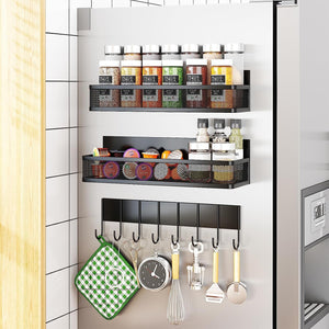 magnetic Spice Rack for Refrigerator - 2 Pack Magnetic Shelf with Moveable Hooks for Ultimate Kitchen Organization!