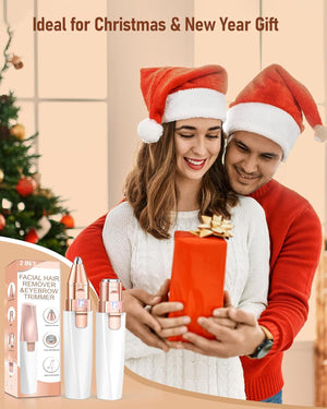 Eyebrow & Facial Hair Trimmer for Women: 2 In1 Rechargeable Facial Hair Removal and Eyebrow Shaver, Painless Shaving with Built-In LED Light - Perfect for Face, Lips, and Body