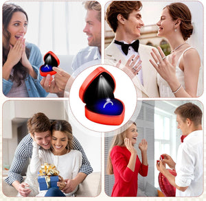 Ring Box with LED Light, Heart Shape Jewellery Gift Box Auto Lighted up Ring Boxes for Jewellery Earring Case Diamond Luxury Storage Display Holder for Engagement Proposal Wedding New Year (Red)