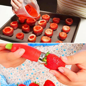 2 Pack Magic Strawberry Huller Strawberry Huller Stem and Leaf Remover Stainless Steel Fruit Vegetable Top Stem Corer Pit Remover Great for Baking and Jam Making Kitchen Gadgets