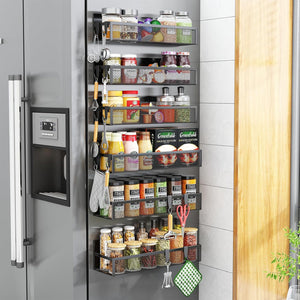 magnetic Spice Rack for Refrigerator - 2 Pack Magnetic Shelf with Moveable Hooks for Ultimate Kitchen Organization!