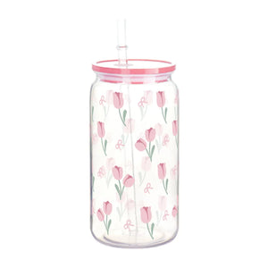 16Oz Cute Bow Plastic Cup with Lid Bow Cherry Graffiti Pattern Water Bottle for Kitchen Coffee Straw Cups Beverage Juice Cups 