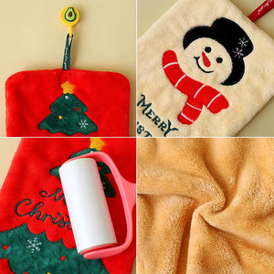2026 Xmas Santa Claus Snowman Shape Towels Merry Christmas Hand Towel Thickened Absorbent Kitchen Hanging Towels Wipe Cloth
