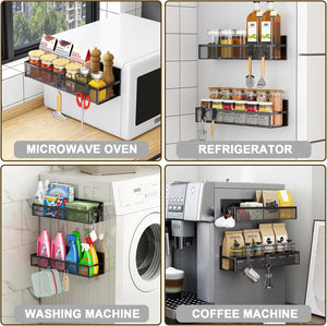 magnetic Spice Rack for Refrigerator - 2 Pack Magnetic Shelf with Moveable Hooks for Ultimate Kitchen Organization!