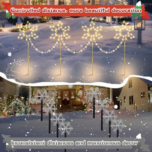 Christmas Pathway Lights Outdoor Decoration, 90Cm 4Pack 176 LED Snowflake Path Lights Warm White & 8 Modes Timer Memory Function, Stake Decor for Garden Yard Lawn
