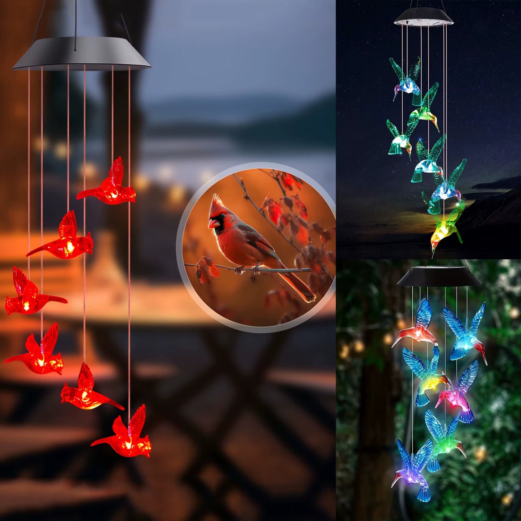 EzyBuy Exclusive – Solar Hummingbird Wind Chime Light | Colorful Outdoor Garden Decoration