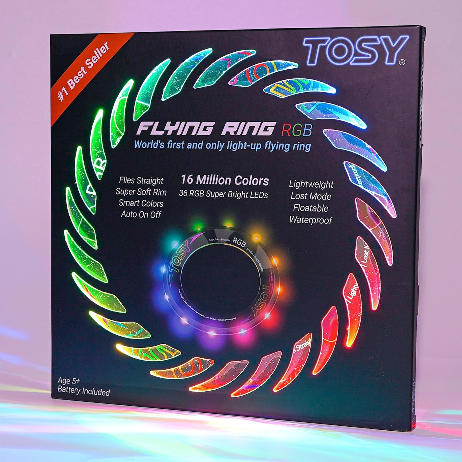 Flying Ring - 16 Million Color RGB or 12 Leds, Super Bright, Lost Mode, Auto Light Up, Camping Essentials for Kids/Teens/Boy/Girl, Safe & Soft, Waterproof, Pool/Beach Games, Lightweight Toy