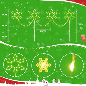 Christmas Pathway Lights Outdoor Decoration, 90Cm 4Pack 176 LED Snowflake Path Lights Warm White & 8 Modes Timer Memory Function, Stake Decor for Garden Yard Lawn