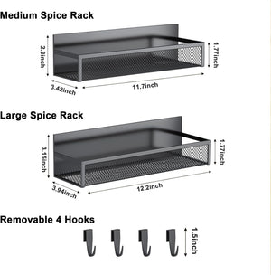 magnetic Spice Rack for Refrigerator - 2 Pack Magnetic Shelf with Moveable Hooks for Ultimate Kitchen Organization!
