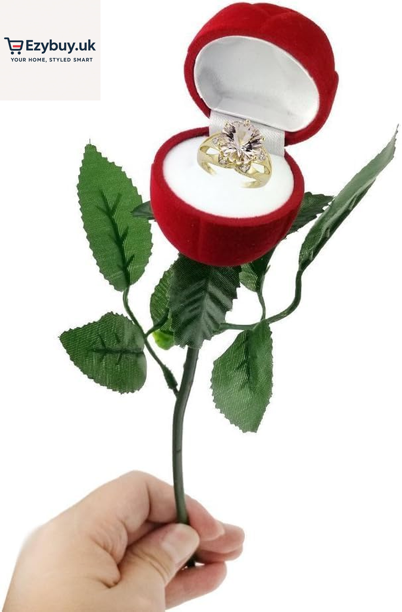 Velvet Red Rose Jewelry Ring Box Case for Ring Earring Romantic Engagement Wedding Ring Box | Ring Holder Box Vintage Handmade Storage Jewelry Organizer | Valentine'S Day Gifts