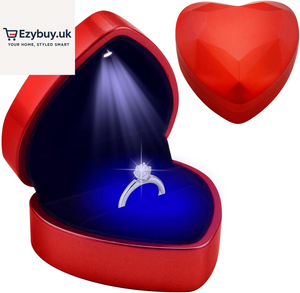 Ring Box with LED Light, Heart Shape Jewellery Gift Box Auto Lighted up Ring Boxes for Jewellery Earring Case Diamond Luxury Storage Display Holder for Engagement Proposal Wedding New Year (Red)