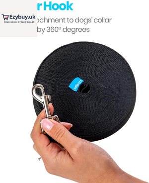 , Training Lead for Dogs, Dog Lead, Strong Tape, 1.5M / 3M / 5M / 10M / 15M Long, Nylon, for Puppy, Small, Medium and Large Dogs, Red, Black or Blue (3 M, Black)