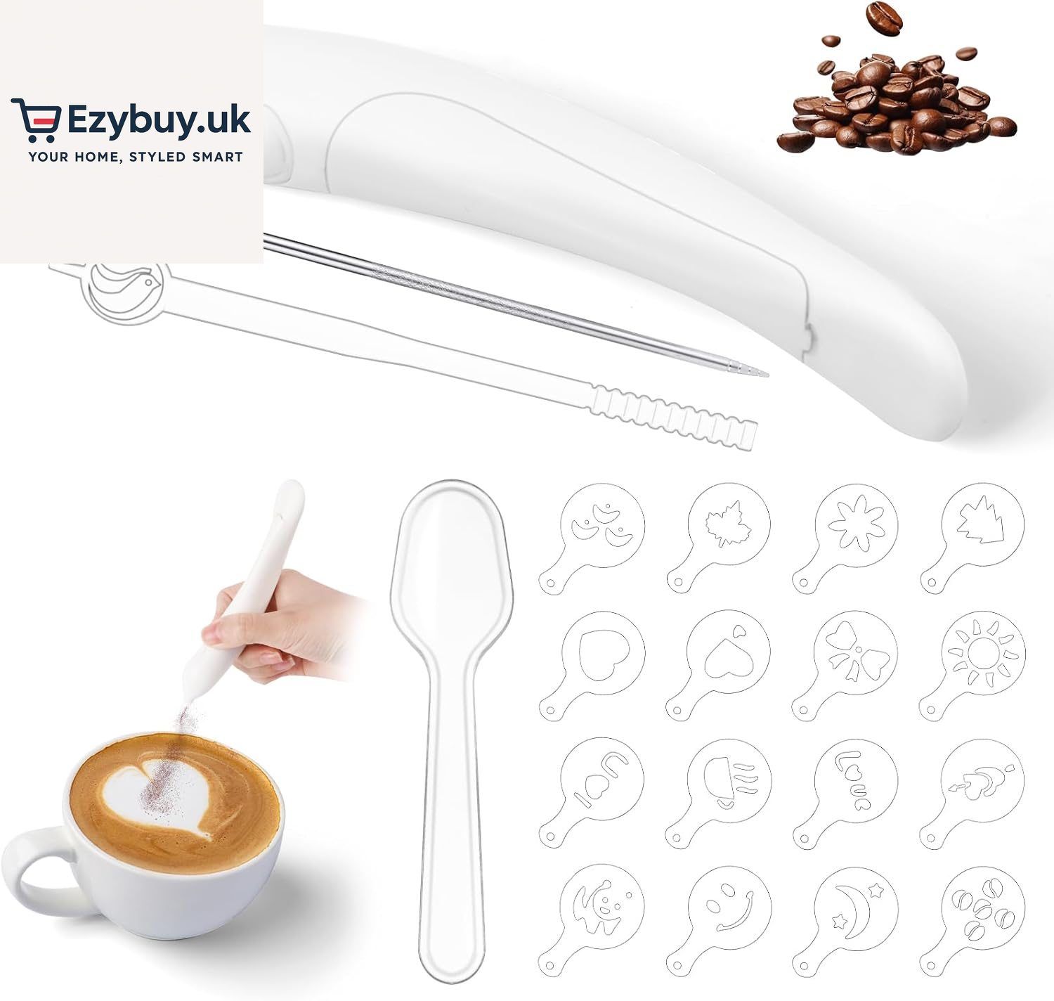 Latte Art Pen, Electric Coffee Pen, Cocoa Latte Art Spice Pen Works with Cinnamon, Salt, White Sugar, Fine Coffee Grinds, Cocoa Powder, DIY Coffee Accessories, Cake Decorating