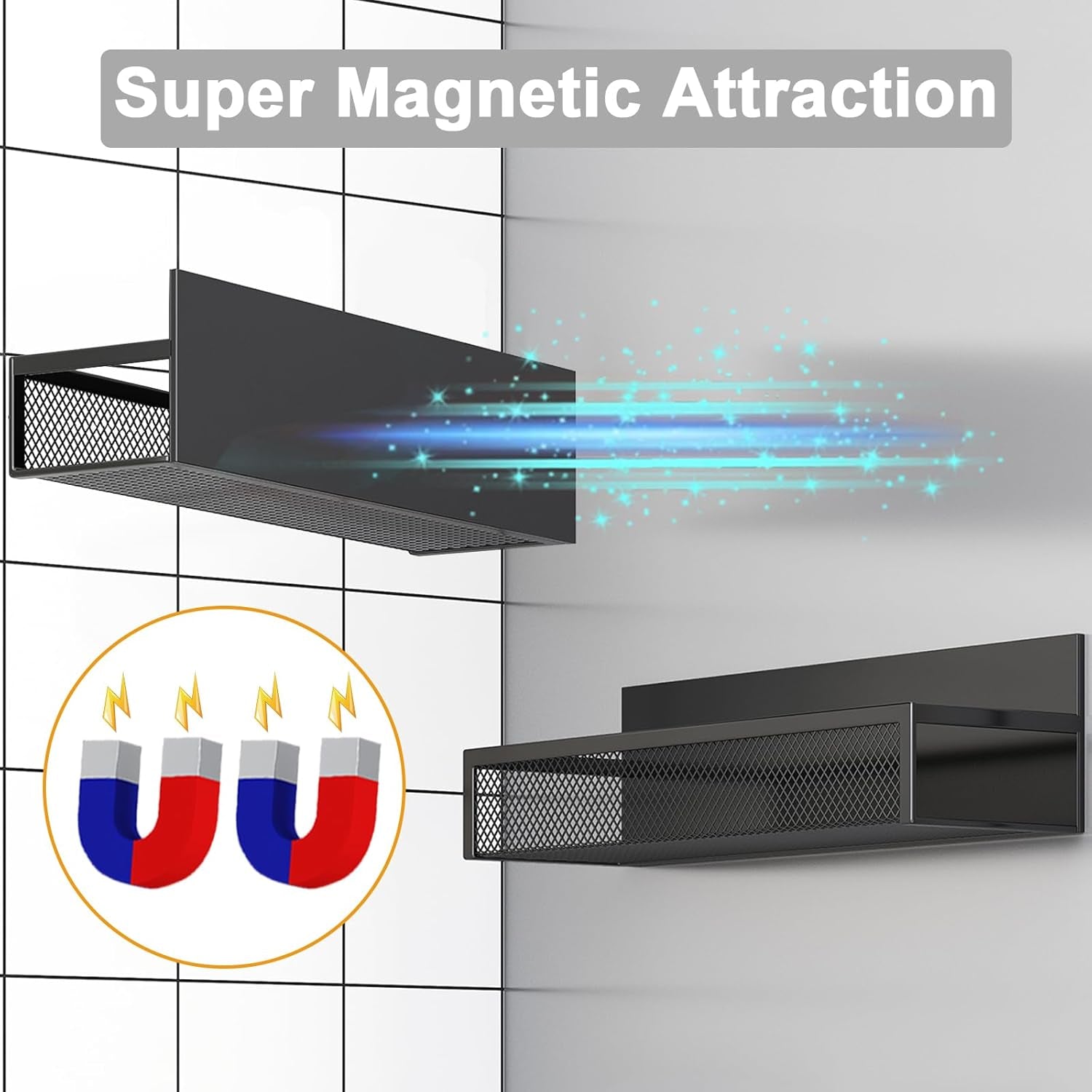  magnetic Spice Rack for Refrigerator - 2 Pack Magnetic Shelf with Moveable Hooks for Ultimate Kitchen Organization!