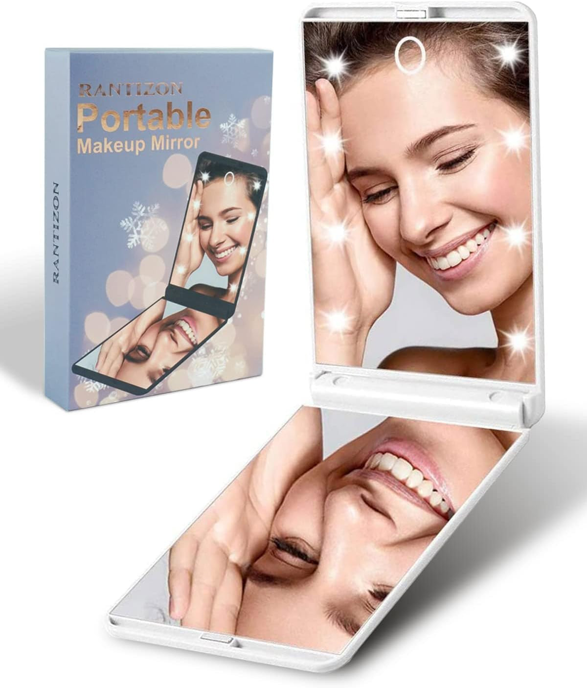 Portable Makeup Compact Mirrors P22, Adjustable Brightness Touch Switch Auto Power off 8 Leds Lighted Mirror 1X & 2X Magnification Gifts for Women Her Teenage Girls Purple, One Size