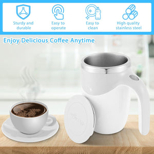 Stainless Steel Self Stirring Coffee Mug with Lid, 380ML Rechargeable Auto Magnetic Mug, Portable Auto Mixing Cup, Magnetic Hot Beverage Mixer for Coffee/Milk/Tea/Hot Chocolat/Latte/Mocha