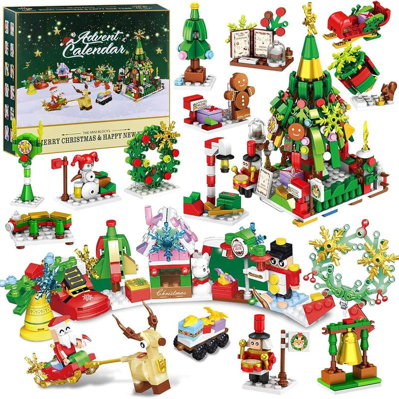 Christmas Advent Calendar 2025 Building Blocks for Kids & Adults - 24 Pack Assembly Puzzles with Christmas Tree, Reindeer Sleigh & Train - High-Quality Materials - Perfect Gift for Block Lovers
