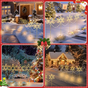 Christmas Pathway Lights Outdoor Decoration, 90Cm 4Pack 176 LED Snowflake Path Lights Warm White & 8 Modes Timer Memory Function, Stake Decor for Garden Yard Lawn