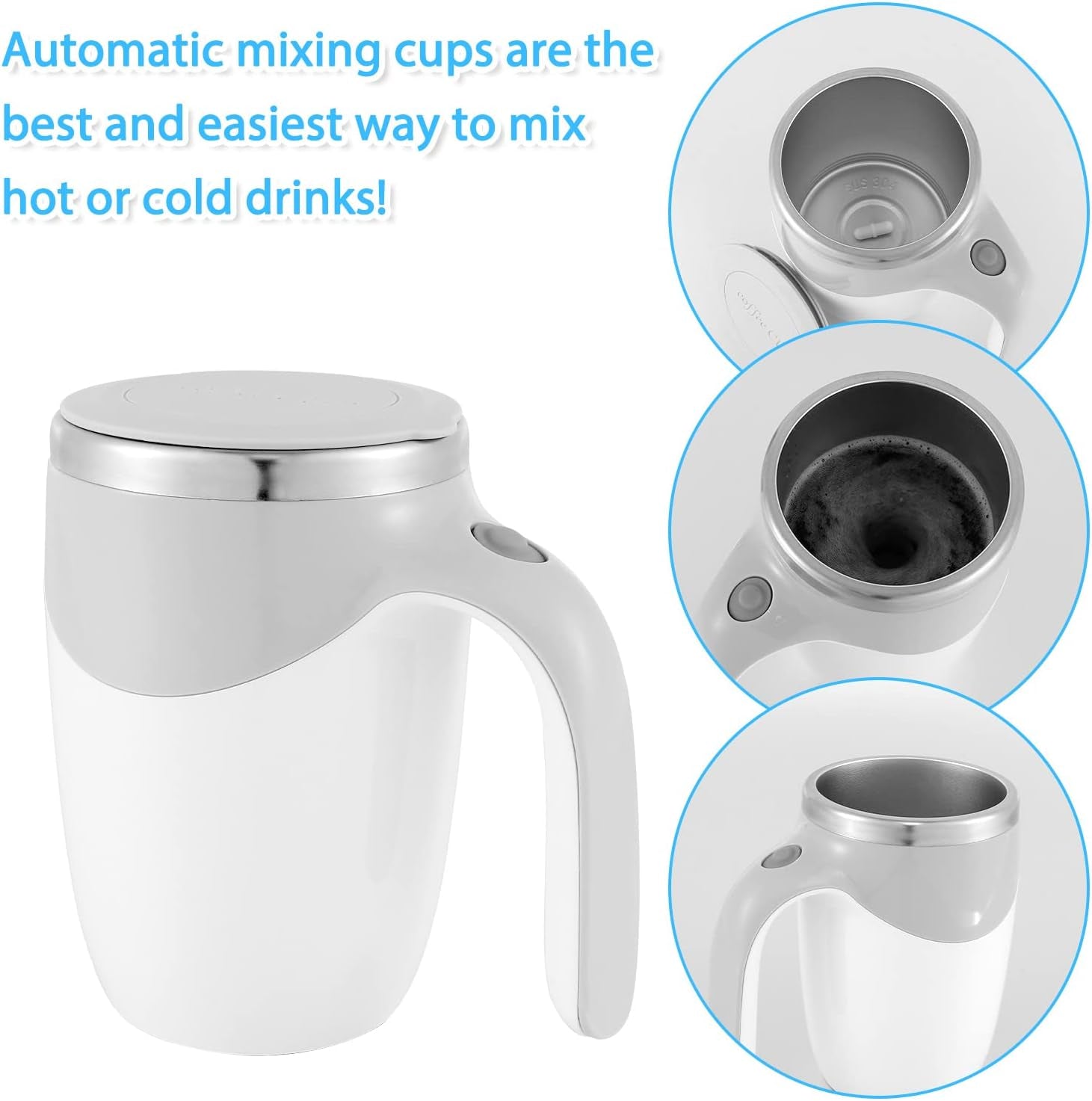 Stainless Steel Self Stirring Coffee Mug with Lid, 380ML Rechargeable Auto Magnetic Mug, Portable Auto Mixing Cup, Magnetic Hot Beverage Mixer for Coffee/Milk/Tea/Hot Chocolat/Latte/Mocha
