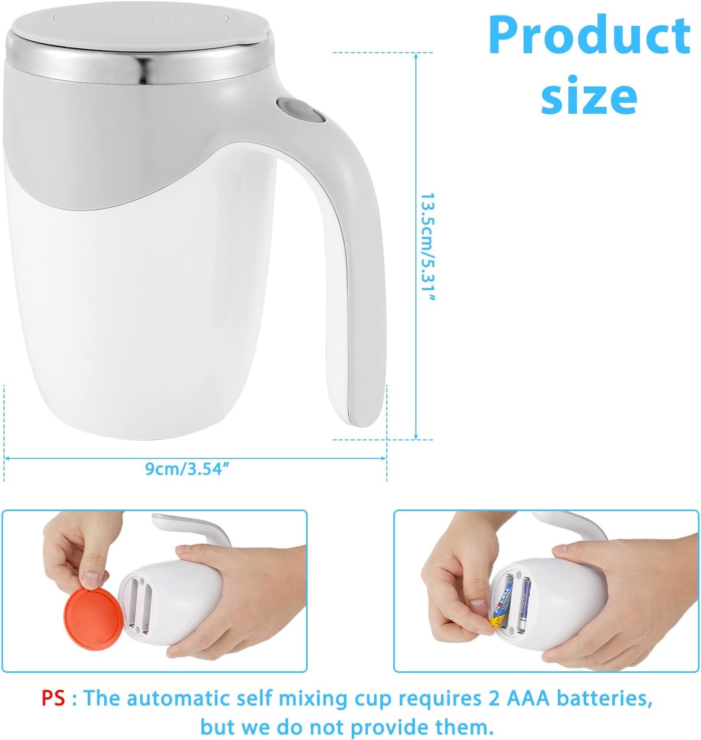 Stainless Steel Self Stirring Coffee Mug with Lid, 380ML Rechargeable Auto Magnetic Mug, Portable Auto Mixing Cup, Magnetic Hot Beverage Mixer for Coffee/Milk/Tea/Hot Chocolat/Latte/Mocha
