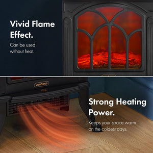 Electric Stove Heater 1500W – Electric Fireplace – Indoor Log/Wood Burner Effect, Freestanding Fire, Portable, LED Flame, 2 Heat Settings, Adjustable Thermostat, Black – H45 X W41 X D24Cm