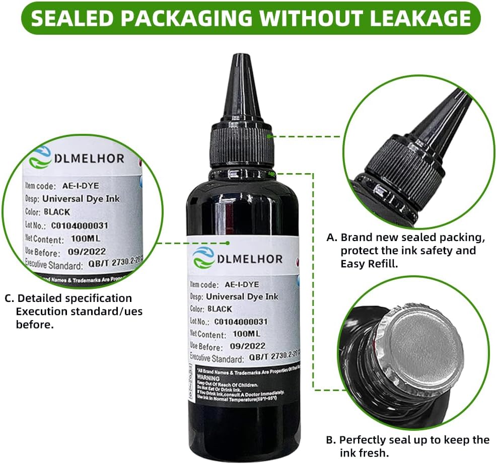 Universal Dye Refill Ink Kits Suit for Eposn Canon HP Brother Lexmark Samsung Dell Kodak Inkjet Printer Compatible Cartridges Refillable Cartridge CISS CIS System,4 Color Set (Bk,C,M,Y)*1,400Ml