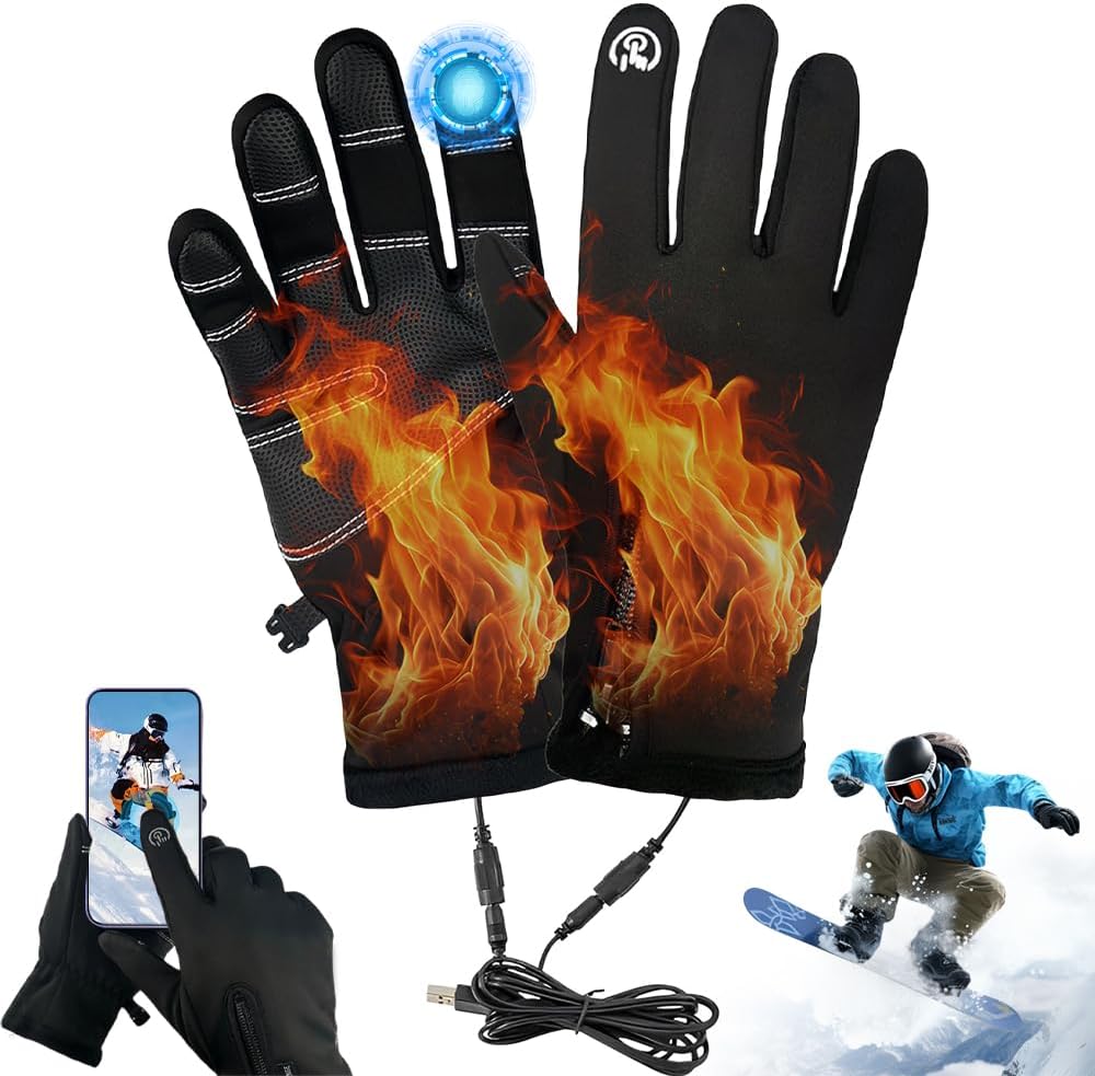 USB Heated Gloves for Men Women, Screen Touch Electric Heated, Winter Hands Warm Full Hands Touchscreen Laptop Glove Knitting Heating Mittens, Washable Thermal Glove for Indoor Outdoor（Black）