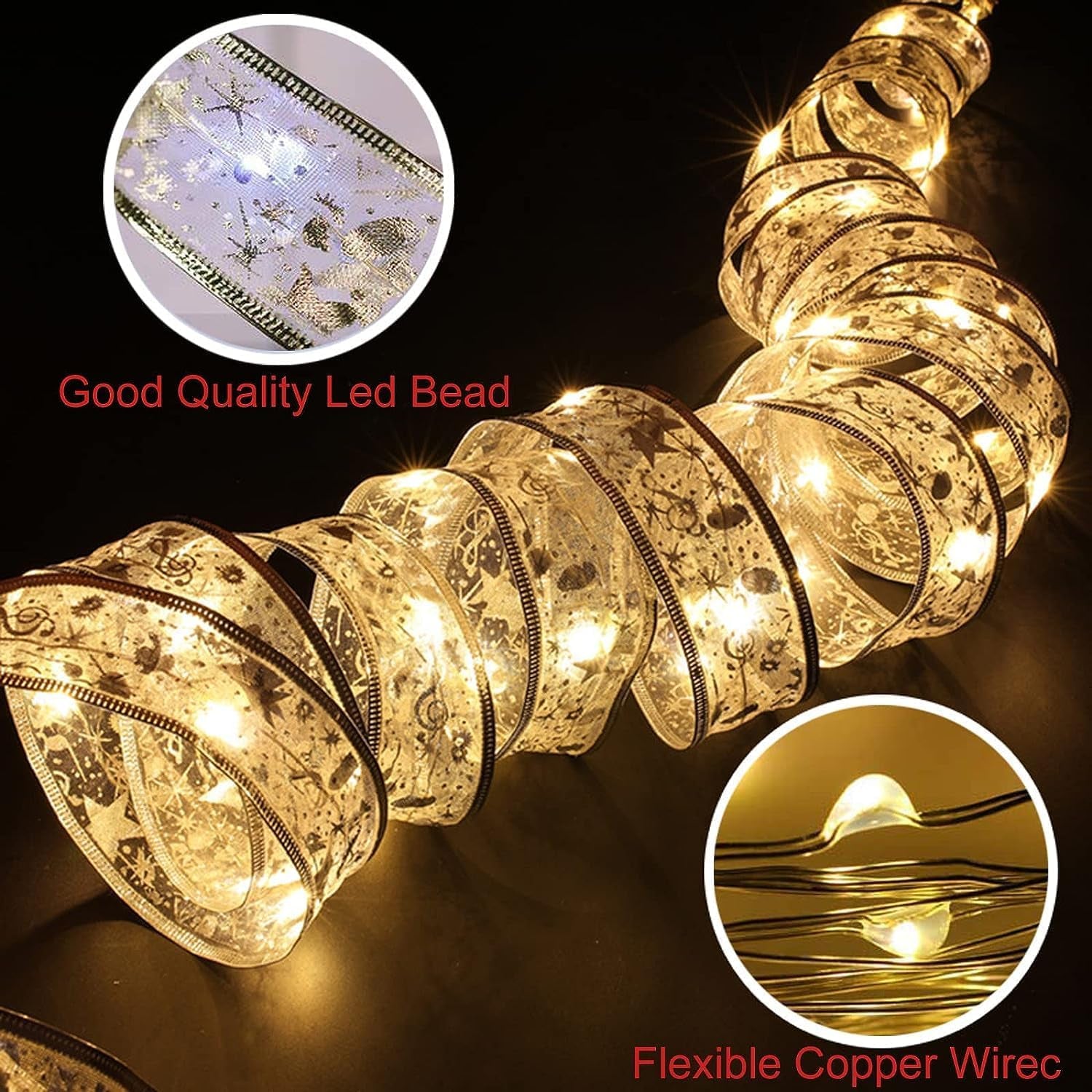 Christmas Tree Lights, 19Ft/6M 60 LED Christmas Tree Ribbon Waterproof Fairy Lights Christmas Decorations Curtain Lights Hanging Fairy Lights for Bedroom Wall Garden Patio Christmas Tree Decorations