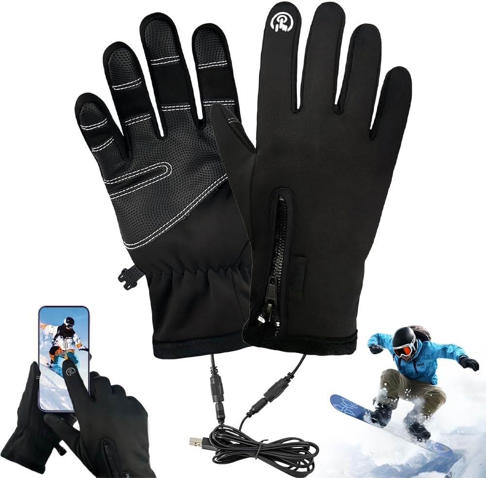USB Heated Gloves for Men Women, Screen Touch Electric Heated, Winter Hands Warm Full Hands Touchscreen Laptop Glove Knitting Heating Mittens, Washable Thermal Glove for Indoor Outdoor（Black）