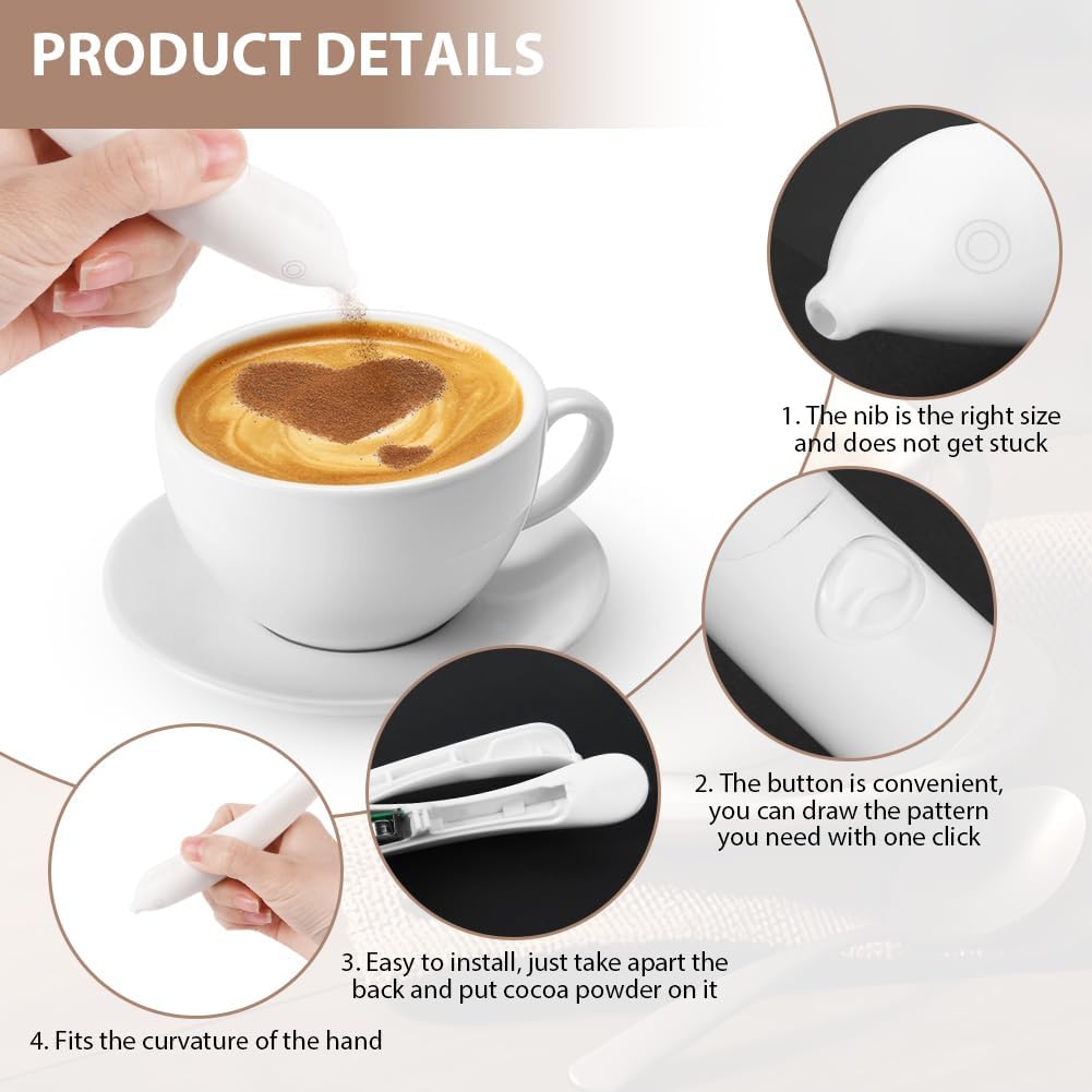 Latte Art Pen, Electric Coffee Pen, Cocoa Latte Art Spice Pen Works with Cinnamon, Salt, White Sugar, Fine Coffee Grinds, Cocoa Powder, DIY Coffee Accessories, Cake Decorating