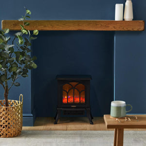 Electric Stove Heater 1500W – Electric Fireplace – Indoor Log/Wood Burner Effect, Freestanding Fire, Portable, LED Flame, 2 Heat Settings, Adjustable Thermostat, Black – H45 X W41 X D24Cm