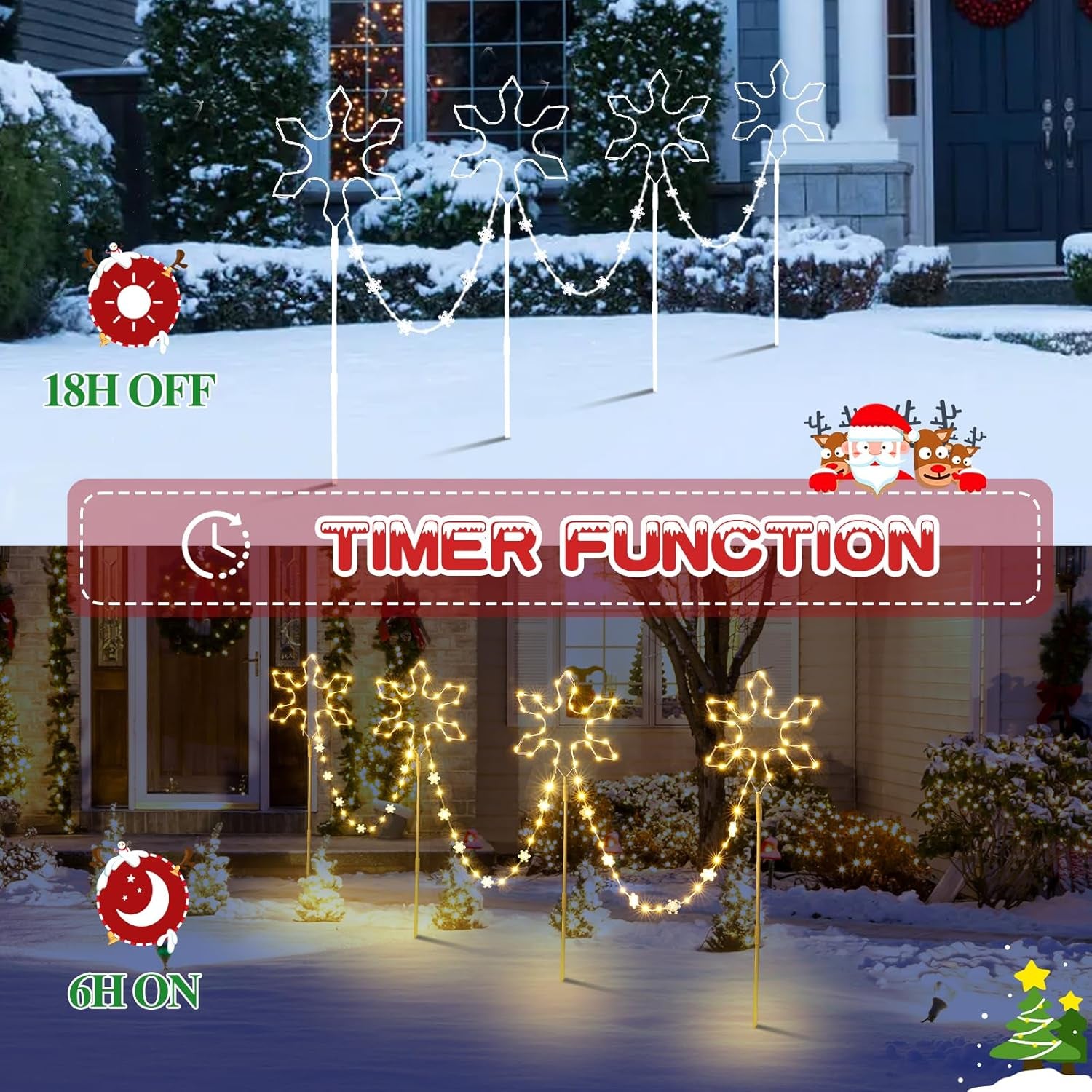 Christmas Pathway Lights Outdoor Decoration, 90Cm 4Pack 176 LED Snowflake Path Lights Warm White & 8 Modes Timer Memory Function, Stake Decor for Garden Yard Lawn