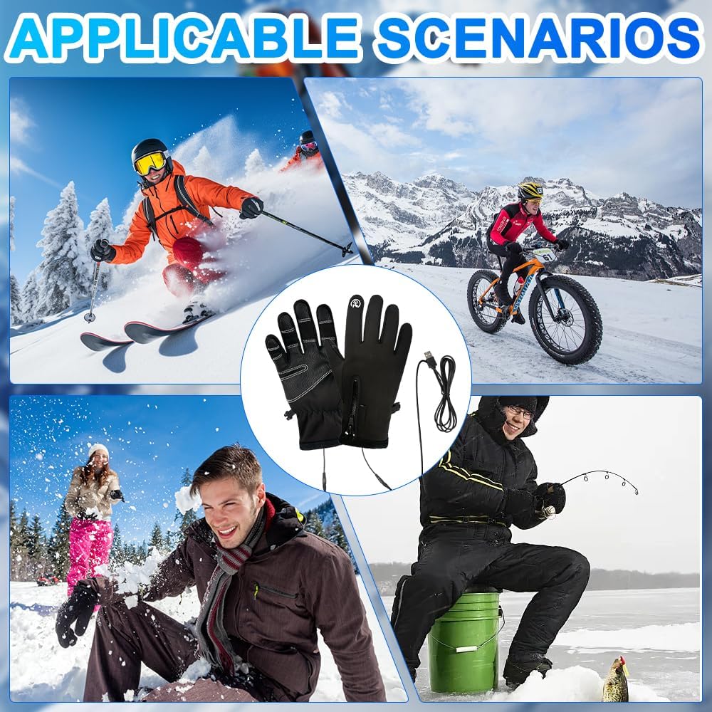USB Heated Gloves for Men Women, Screen Touch Electric Heated, Winter Hands Warm Full Hands Touchscreen Laptop Glove Knitting Heating Mittens, Washable Thermal Glove for Indoor Outdoor（Black）