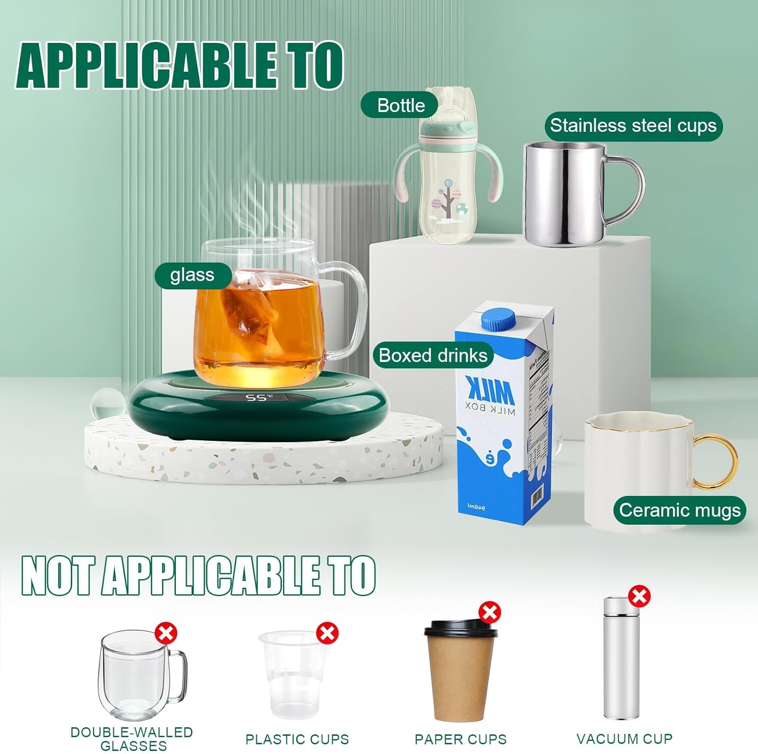 Coffee Mug Warmer, USB Coffee Warmer with 3 Temperature Setting(45-75℃) Smart Touch Cup Warmer for Desk Electric Beverage Mug Warmer 8H Auto Shut off for Tea Milk Candle Warmer Office Home