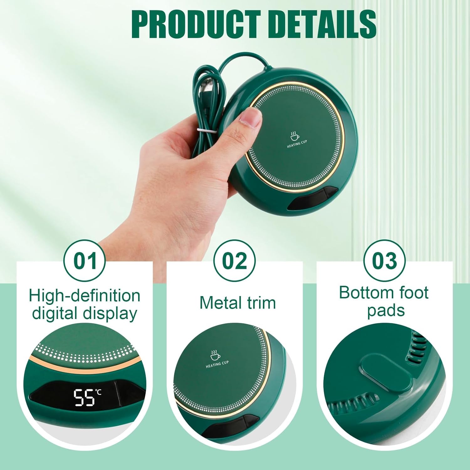 Coffee Mug Warmer, USB Coffee Warmer with 3 Temperature Setting(45-75℃) Smart Touch Cup Warmer for Desk Electric Beverage Mug Warmer 8H Auto Shut off for Tea Milk Candle Warmer Office Home