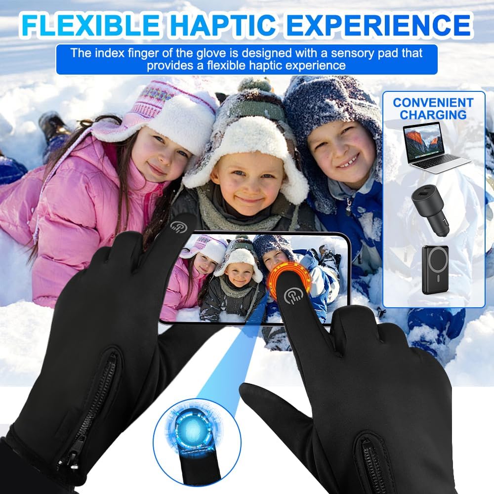 USB Heated Gloves for Men Women, Screen Touch Electric Heated, Winter Hands Warm Full Hands Touchscreen Laptop Glove Knitting Heating Mittens, Washable Thermal Glove for Indoor Outdoor（Black）