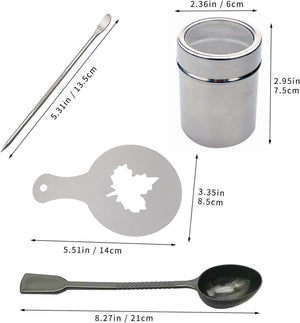 Stainless Steel Chocolate Shaker Duster, 16 Cappuccino Coffee Barista Stencils C