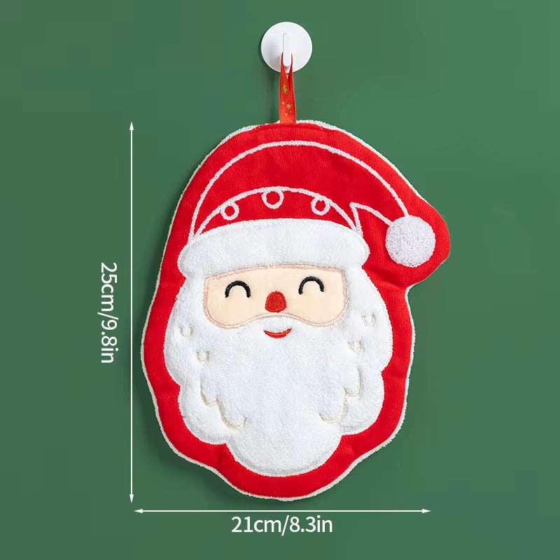 2026 Xmas Santa Claus Snowman Shape Towels Merry Christmas Hand Towel Thickened Absorbent Kitchen Hanging Towels Wipe Cloth
