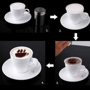 Stainless Steel Chocolate Shaker Duster, 16 Cappuccino Coffee Barista Stencils C