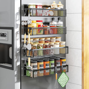  magnetic Spice Rack for Refrigerator - 2 Pack Magnetic Shelf with Moveable Hooks for Ultimate Kitchen Organization!
