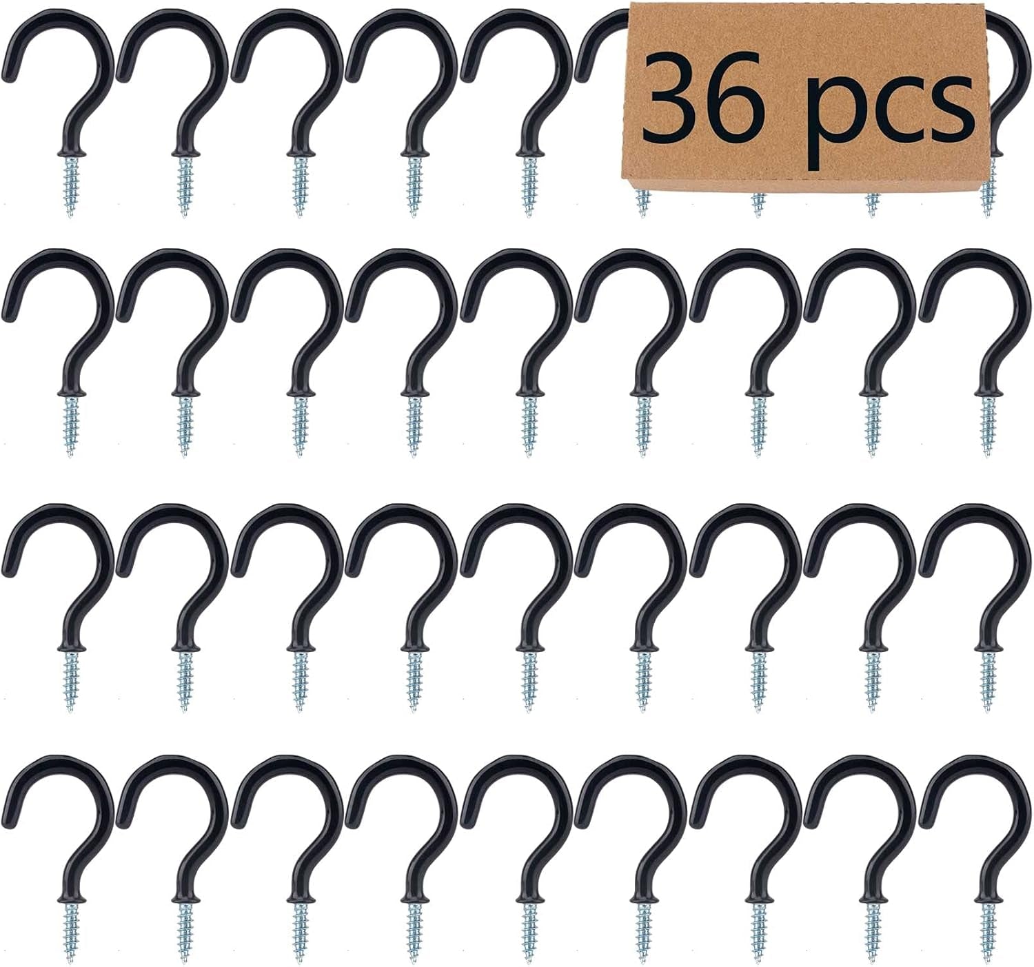 36PCS Metal Ceiling Hooks 1-1/4 Inch Multipurpose Vinyl Coated Screw-In Wall Hooks for Hanging Plants, Cups, Utensils, Lights and Stuff Great for Indoor & Outdoor Use